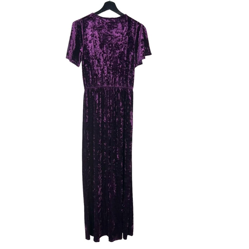 Lulus Purple Party Diva Crush Velvet Short Sleeve V Neck Wide Leg Jumpsuit Mediu - Picture 4 of 12